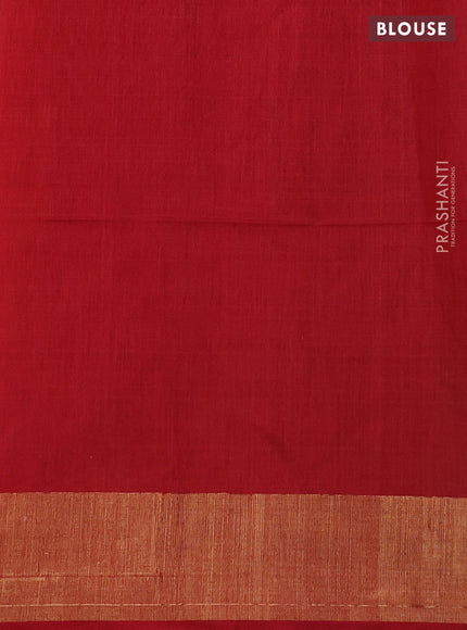 Ikat silk cotton saree coffee brown and red with allover ikat weaves and zari woven border