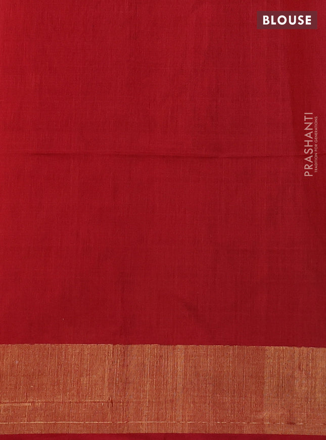 Ikat silk cotton saree coffee brown and red with allover ikat weaves and zari woven border