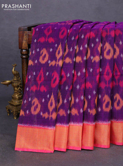 Ikat silk cotton saree violet and pink with allover ikat weaves and zari woven border