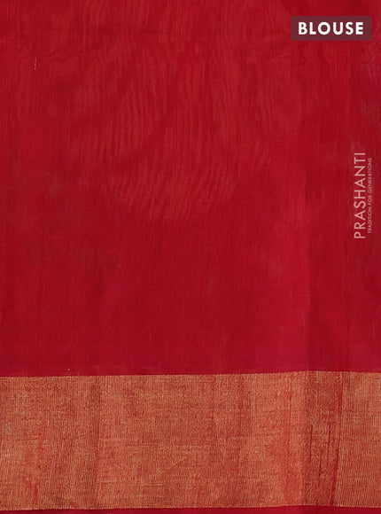 Ikat silk cotton saree green and red with allover ikat weaves and zari woven border