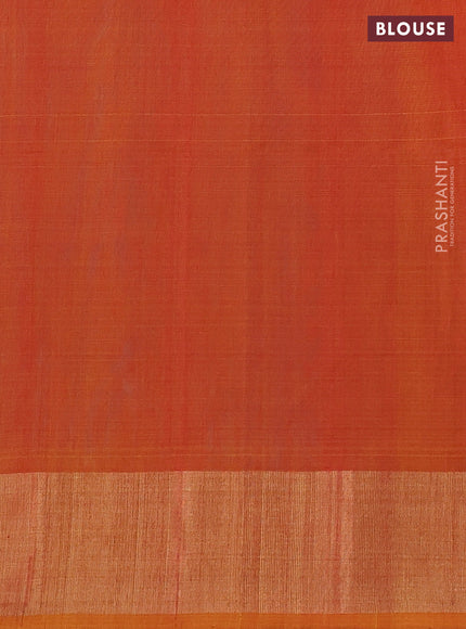 Ikat silk cotton saree cs blue and sunset orange with allover ikat weaves and zari woven border