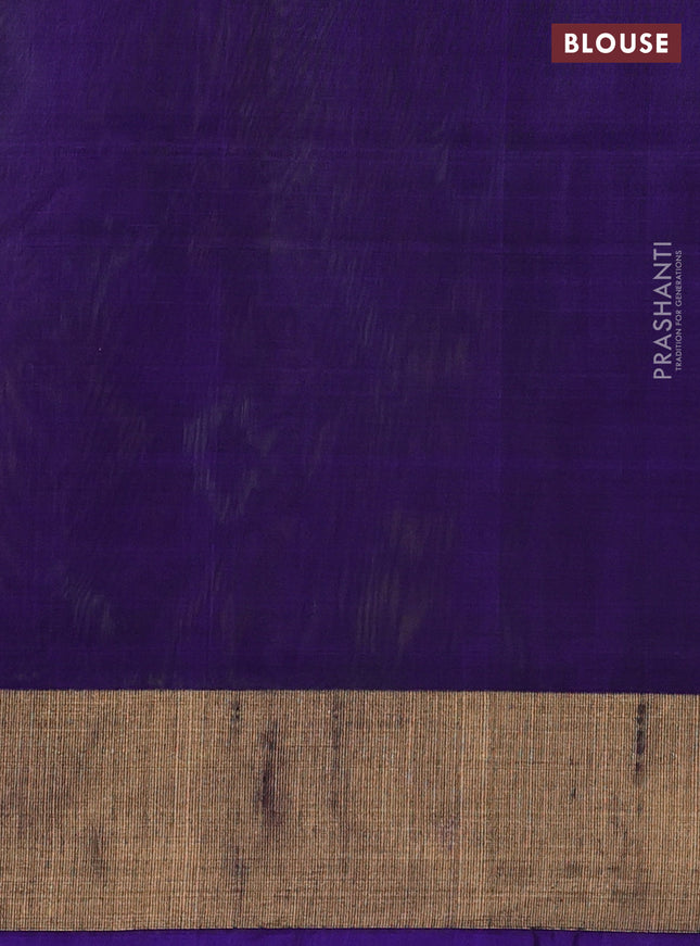 Ikat silk cotton saree light green and violet with allover ikat weaves and zari woven border