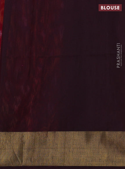 Ikat silk cotton saree pink and wine shade with allover ikat weaves and zari woven border