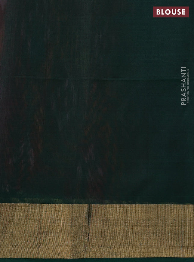 Ikat silk cotton saree pink and green with allover ikat weaves and zari woven border