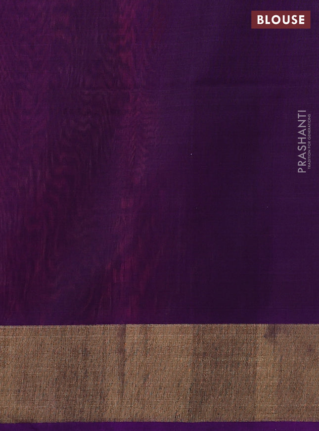 Ikat silk cotton saree peach orange and violet with allover ikat weaves and zari woven border