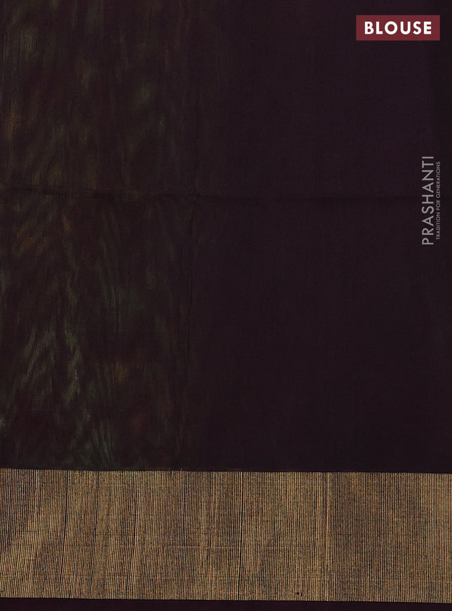 Ikat silk cotton saree light green and deep jamun with allover ikat weaves and zari woven border