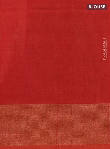 Ikat silk cotton saree blue and sunset orange with allover ikat weaves and zari woven border