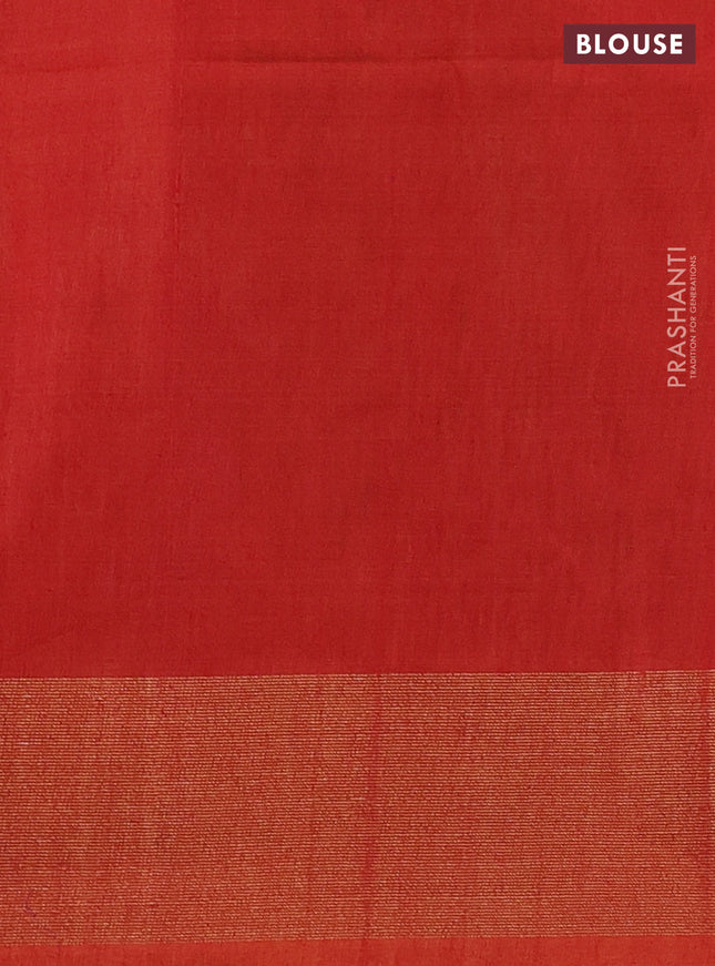 Ikat silk cotton saree blue and sunset orange with allover ikat weaves and zari woven border