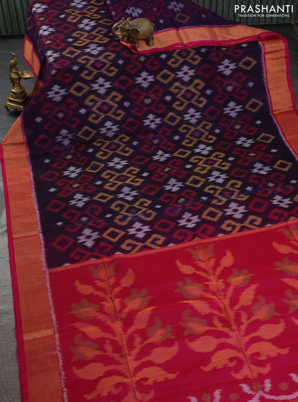 Ikat silk cotton saree navy blue and pink with allover ikat weaves and zari woven border