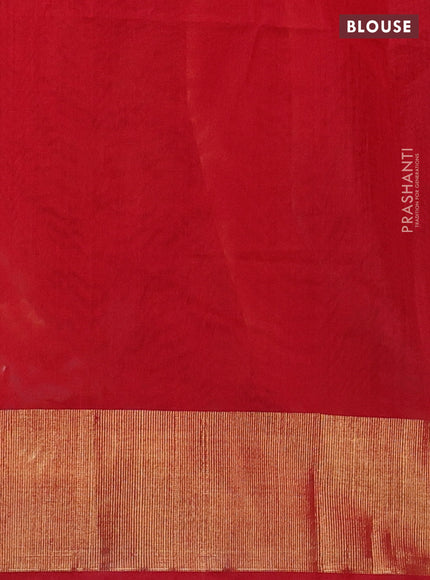 Ikat silk cotton saree green and red with allover ikat weaves and zari woven border
