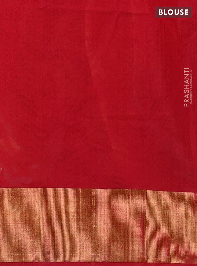 Ikat silk cotton saree green and red with allover ikat weaves and zari woven border