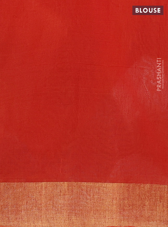 Ikat silk cotton saree blue and orange with allover ikat weaves and zari woven border