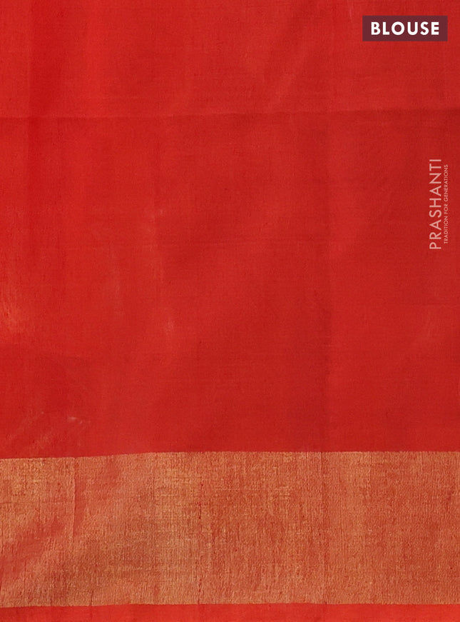 Ikat silk cotton saree green and orange with allover ikat weaves and zari woven border