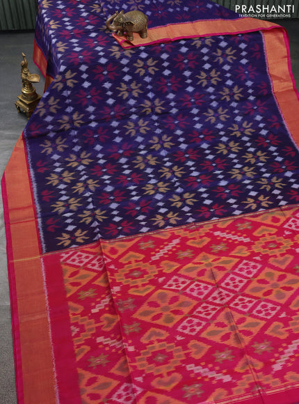 Ikat silk cotton saree blue and pink with allover ikat weaves and zari woven border