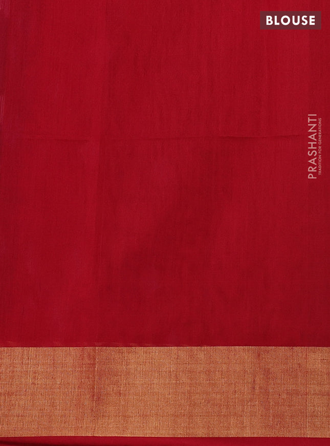 Ikat silk cotton saree blue and red with allover ikat weaves and zari woven border