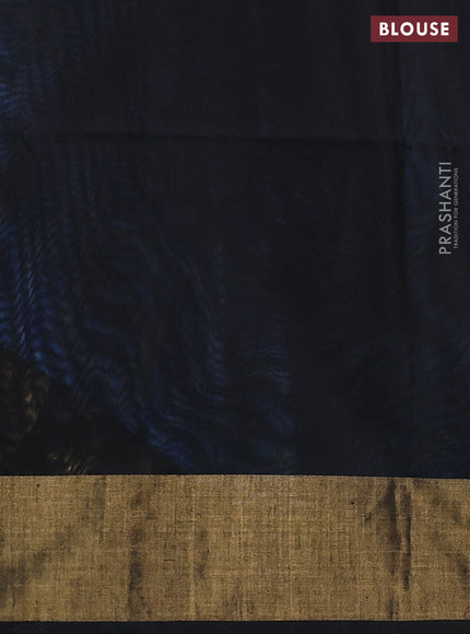 Ikat silk cotton saree cs blue and black with allover ikat weaves and zari woven border