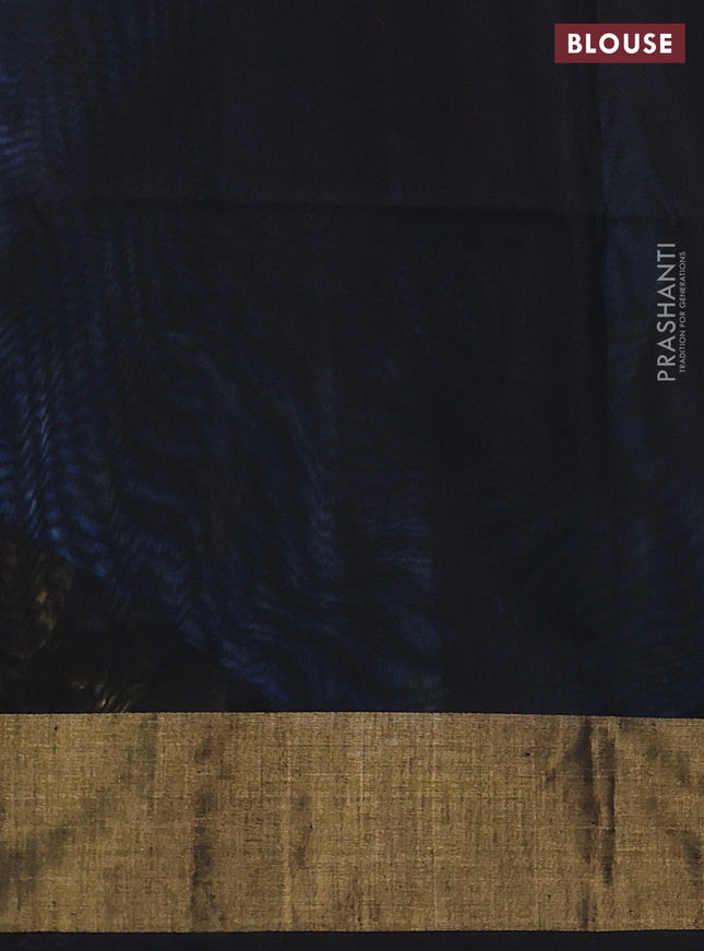 Ikat silk cotton saree cs blue and black with allover ikat weaves and zari woven border