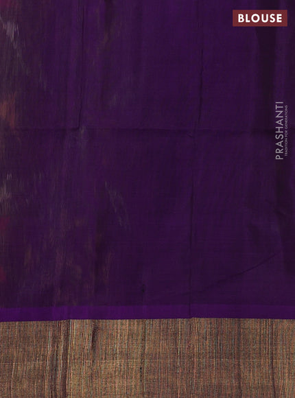 Ikat silk cotton saree light green and violet with allover ikat weaves and zari woven border