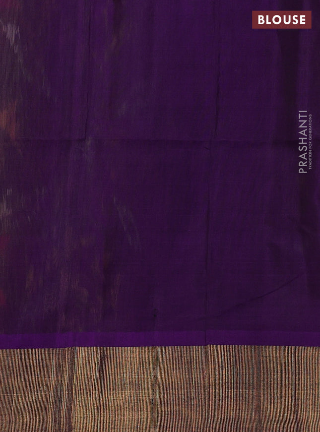 Ikat silk cotton saree light green and violet with allover ikat weaves and zari woven border