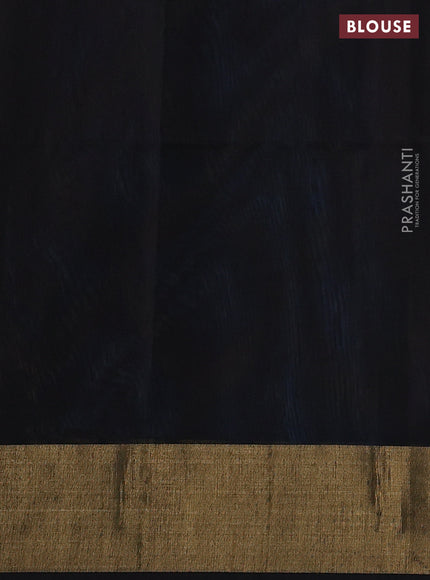 Ikat silk cotton saree cs blue and black with allover ikat weaves and zari woven border