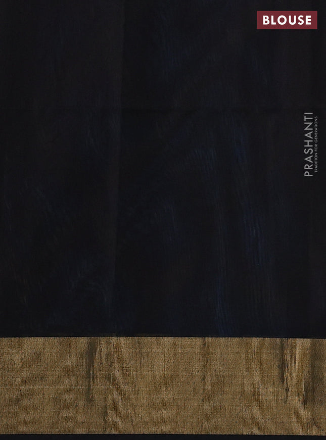 Ikat silk cotton saree cs blue and black with allover ikat weaves and zari woven border