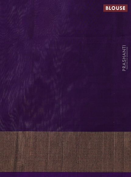 Ikat silk cotton saree off white and violet with allover ikat weaves and zari woven border