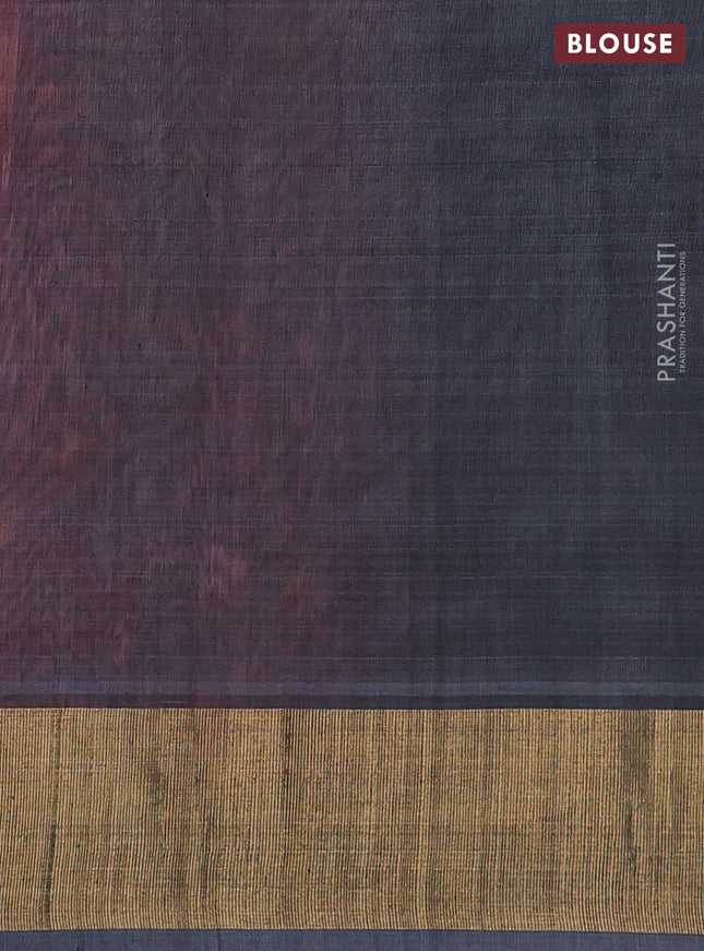 Ikat silk cotton saree peach pink and grey with allover ikat weaves and zari woven border