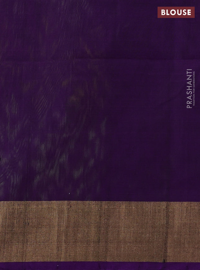 Ikat silk cotton saree light green and violet with allover ikat weaves and zari woven border