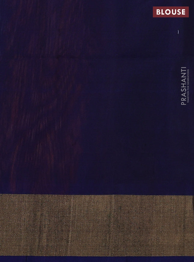 Ikat silk cotton saree peach pink and blue with allover ikat weaves and zari woven border