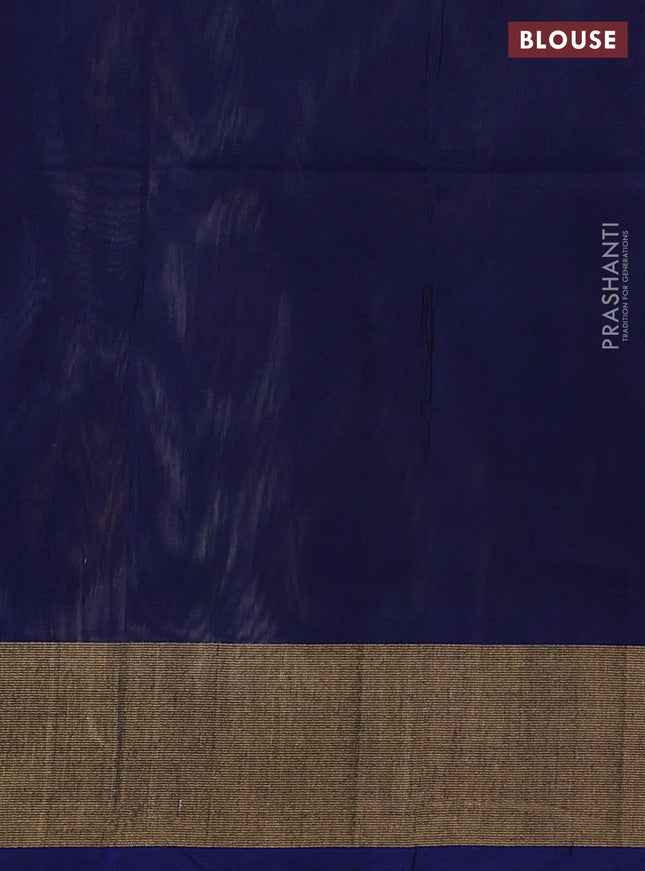 Ikat silk cotton saree grey and blue with allover ikat weaves and zari woven border