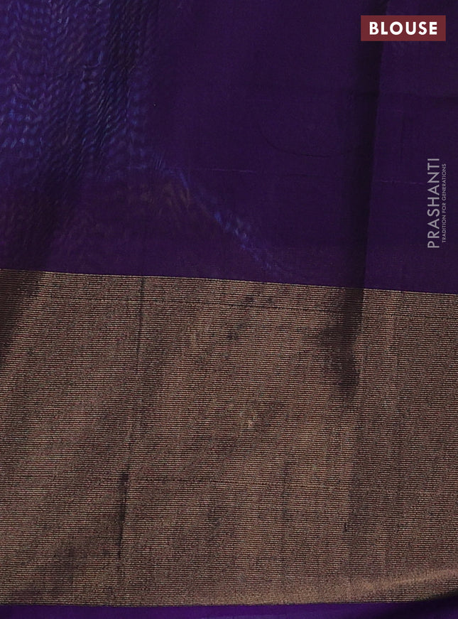 Ikat silk cotton saree cs blue and violet with allover ikat weaves and ikat woven zari border