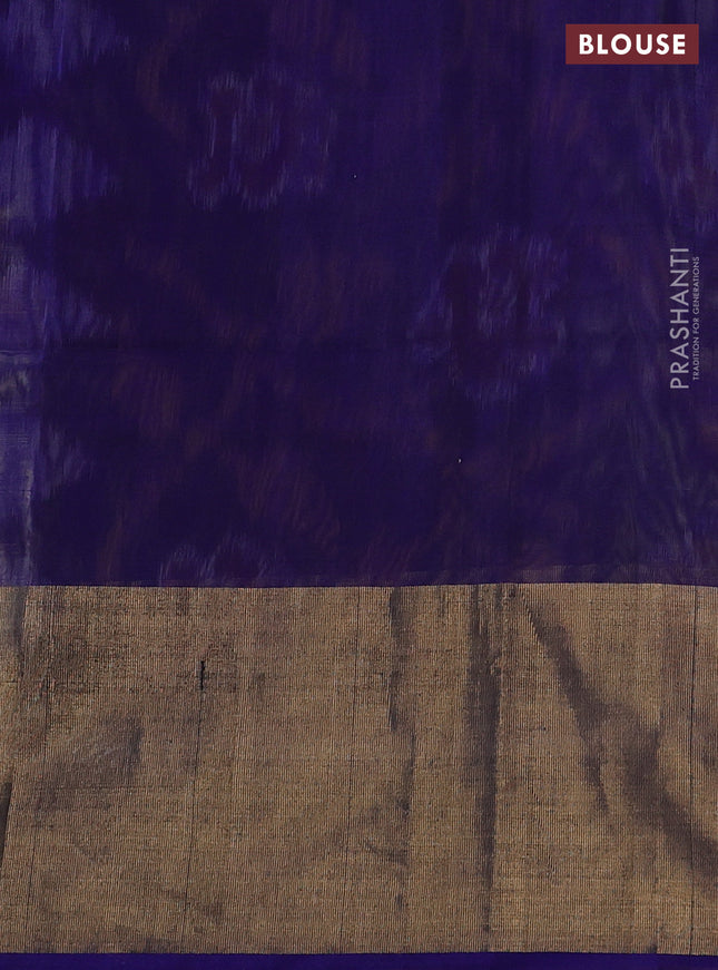 Ikat silk cotton saree mild pista green and blue with allover ikat weaves and ikat woven zari border