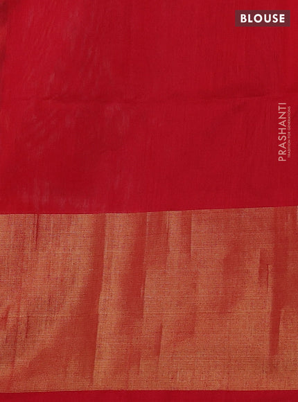 Ikat silk cotton saree grey and red with allover ikat weaves and ikat woven zari border