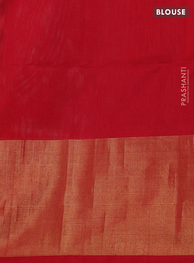 Ikat silk cotton saree grey and red with allover ikat weaves and ikat woven zari border