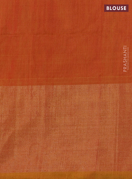 Ikat silk cotton saree green and mustard yellow with allover ikat weaves and ikat woven zari border