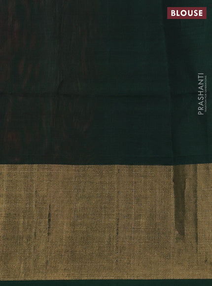 Ikat silk cotton saree red and green with allover ikat weaves and ikat woven zari border