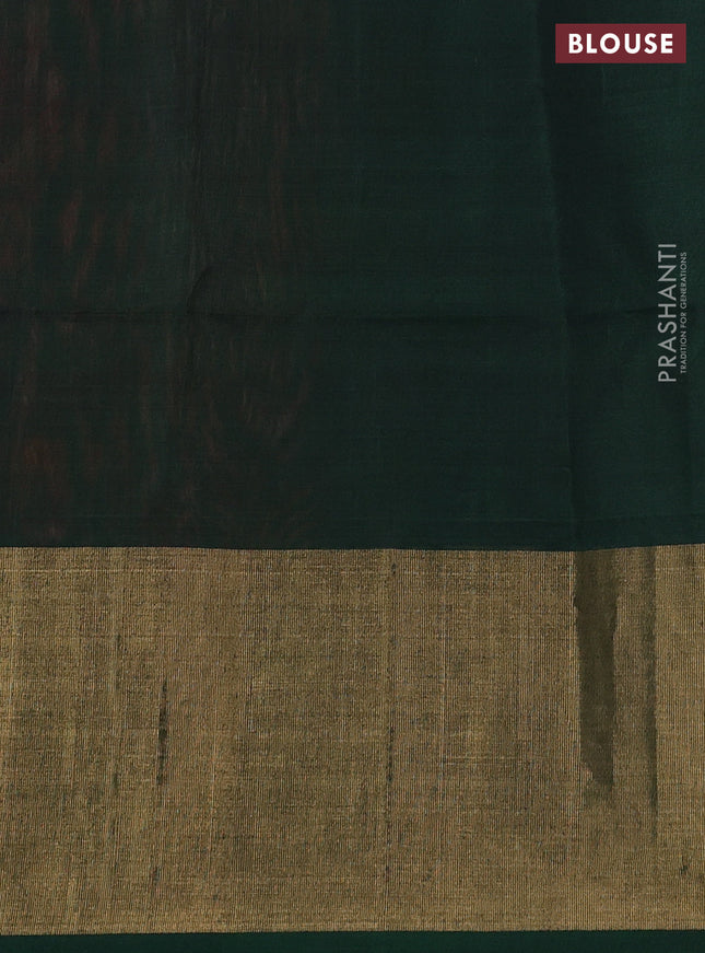 Ikat silk cotton saree red and green with allover ikat weaves and ikat woven zari border