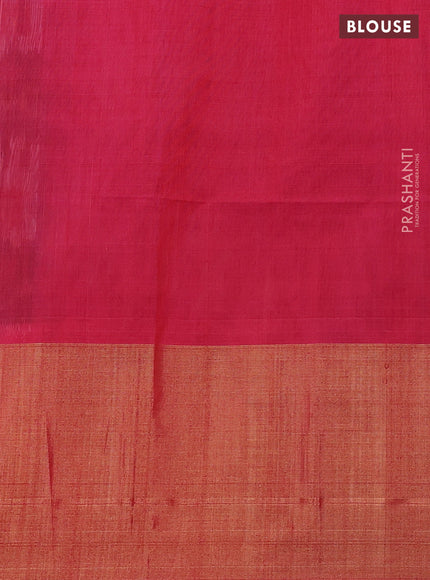 Ikat silk cotton saree dark green and pink with allover ikat weaves and ikat woven zari border