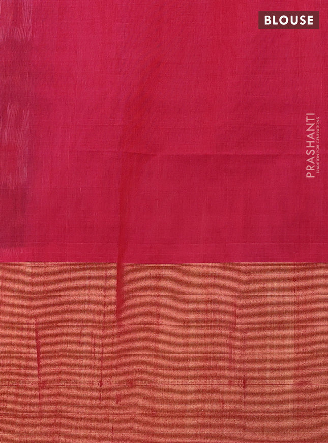 Ikat silk cotton saree dark green and pink with allover ikat weaves and ikat woven zari border