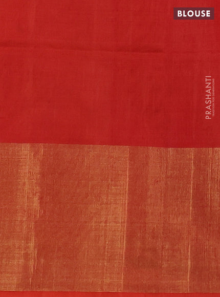 Ikat silk cotton saree grey and orange with allover ikat weaves and ikat woven zari border