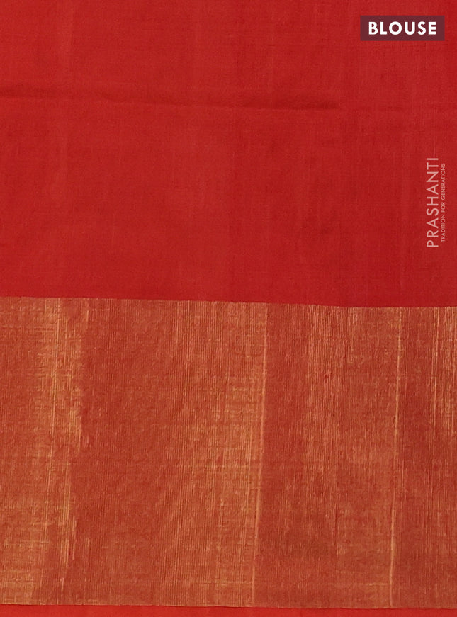 Ikat silk cotton saree grey and orange with allover ikat weaves and ikat woven zari border