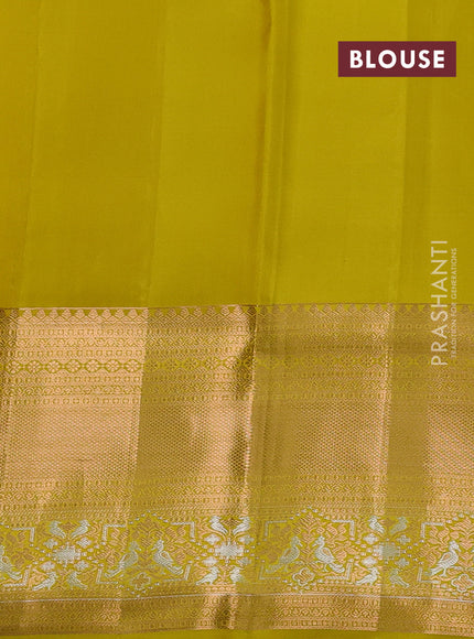 Pure kanchipuram silk saree mustard yellow with allover zari woven brocade weaves and long rich zari woven border