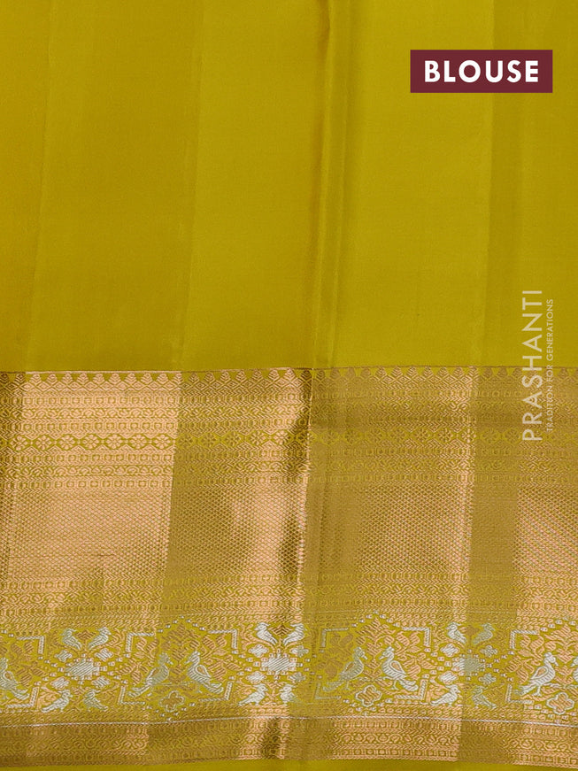 Pure kanchipuram silk saree mustard yellow with allover zari woven brocade weaves and long rich zari woven border
