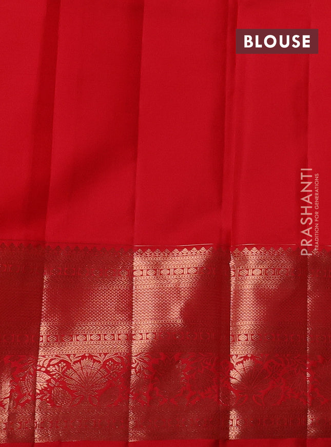 Pure kanchipuram silk saree red with allover zari woven floral brocade weaves and rich zari woven border