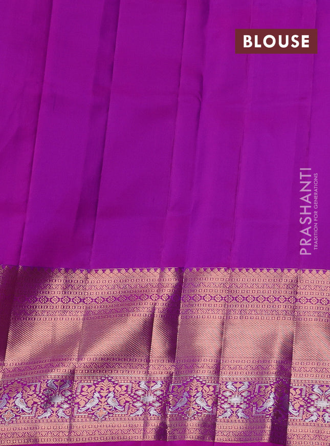 Pure kanchipuram silk saree purple with allover zari woven floral brocade weaves and rich zari woven border