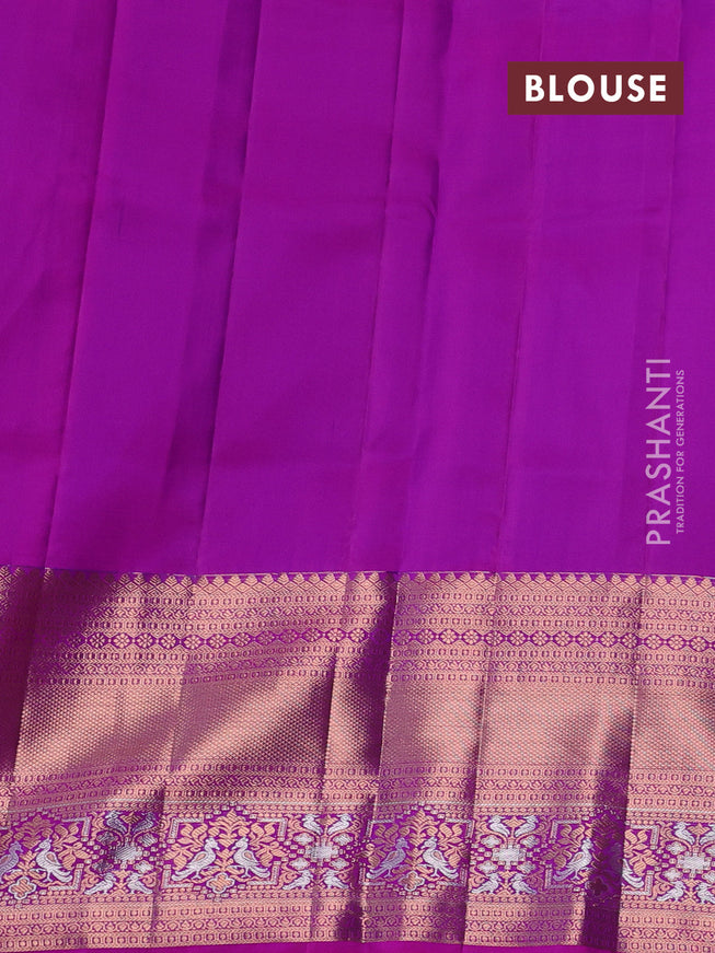 Pure kanchipuram silk saree purple with allover zari woven floral brocade weaves and rich zari woven border