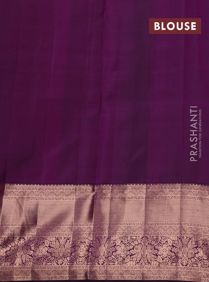 Pure kanchipuram silk saree purple with allover copper & silver zari woven foral brocade weaves
