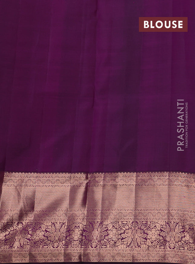 Pure kanchipuram silk saree purple with allover copper & silver zari woven foral brocade weaves