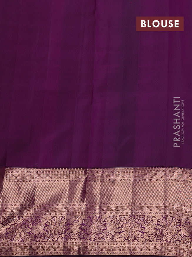 Pure kanchipuram silk saree purple with allover copper & silver zari woven foral brocade weaves