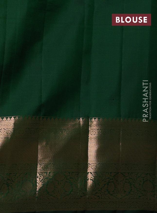 Pure kanchipuram silk saree green with allover silver & gold zari woven brocade weaves and rich zari woven border